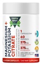Magnesium Citrate + Potasium 60 Premium Vegan Capsules (Citrate 375 mg) + (375mg Pottales) Non GMO, Gluten Free - High Absorpsi Suplemen Dibuat di USA