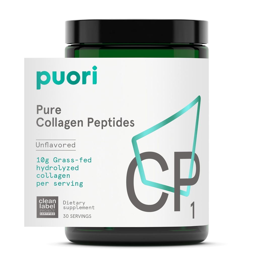 Puori Pure Collagen Peptides Powder, Unfeared - 10g dari Grass- Fed Hydrolyzed Bovine Collagen Supports Skin Health, Hair & Nail Kekuatan, Gabungan Pain & Mobility Dupport