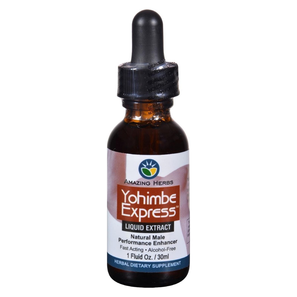 Amazing Herbs Yogimbe Express - Performance Enhancer, 100% Pure Yohimbe Bark Free Liquid Extract, Herbal Dieter Suplemen - 1 Fl Oz (Paket 1)
