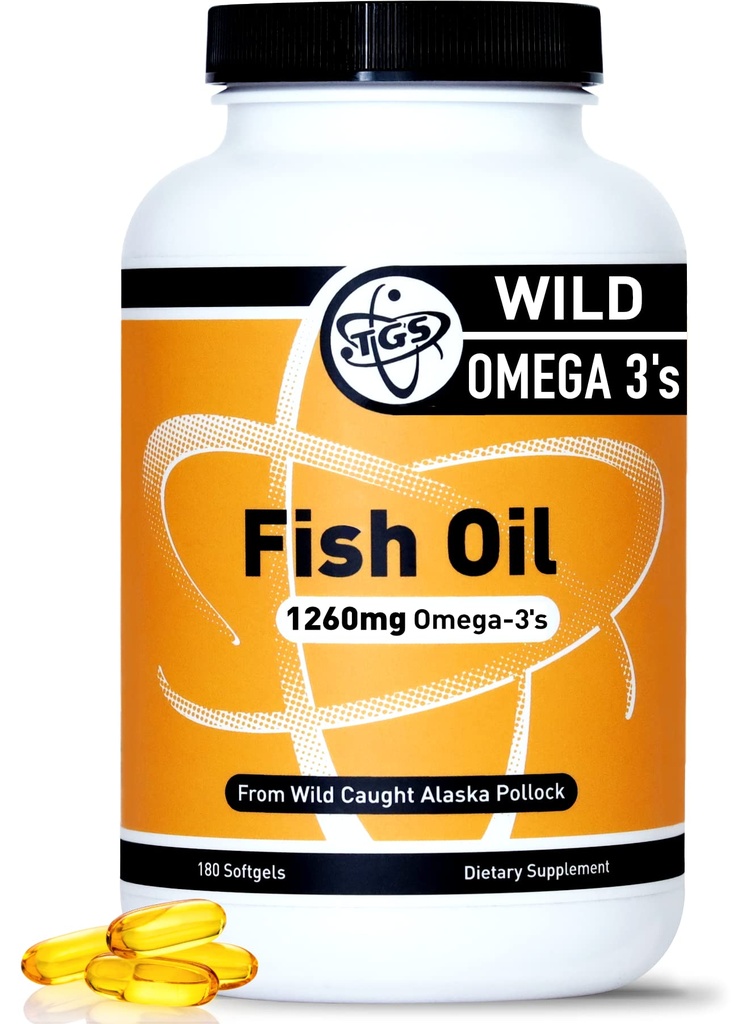 TGS Triple Power Omega 3 Fish Oil Supplement - 1260mg EPA DHA untuk Pria & Women - Burpless, Murni Omega 3 Fatty Acids dari Wild Alaska Pollock dalam Formulir Triglyceride - 180 Capsules, 90