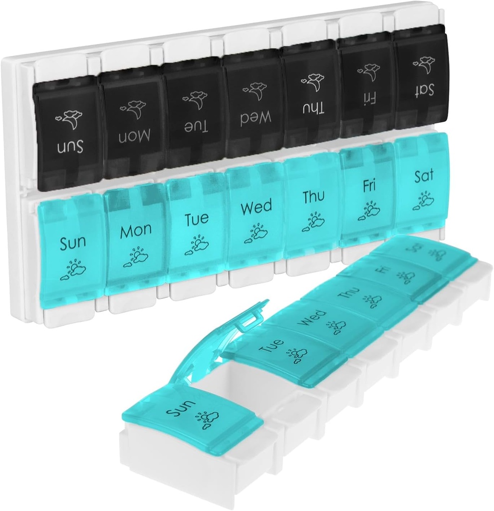 Vive Pill Organizer 2 kali sehari - Weekly Large Am Pm Pill Box 7 Day - Day and Night Medication Dispenser for Vitamin, Suplemen, Fish Oil - Case Pill Arthritis Frid with Push Button