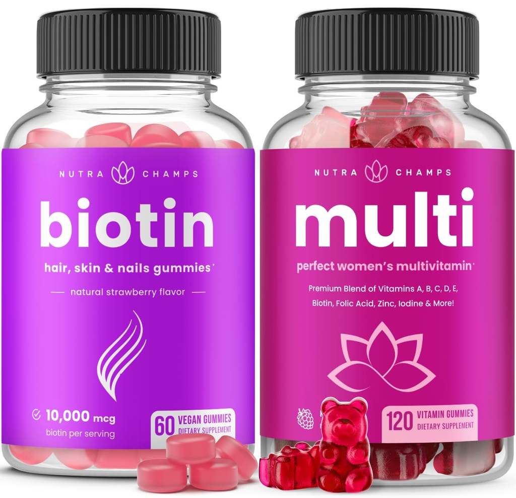 NutraChamps Biotin Gummies dan Women Multivitamin Gummies