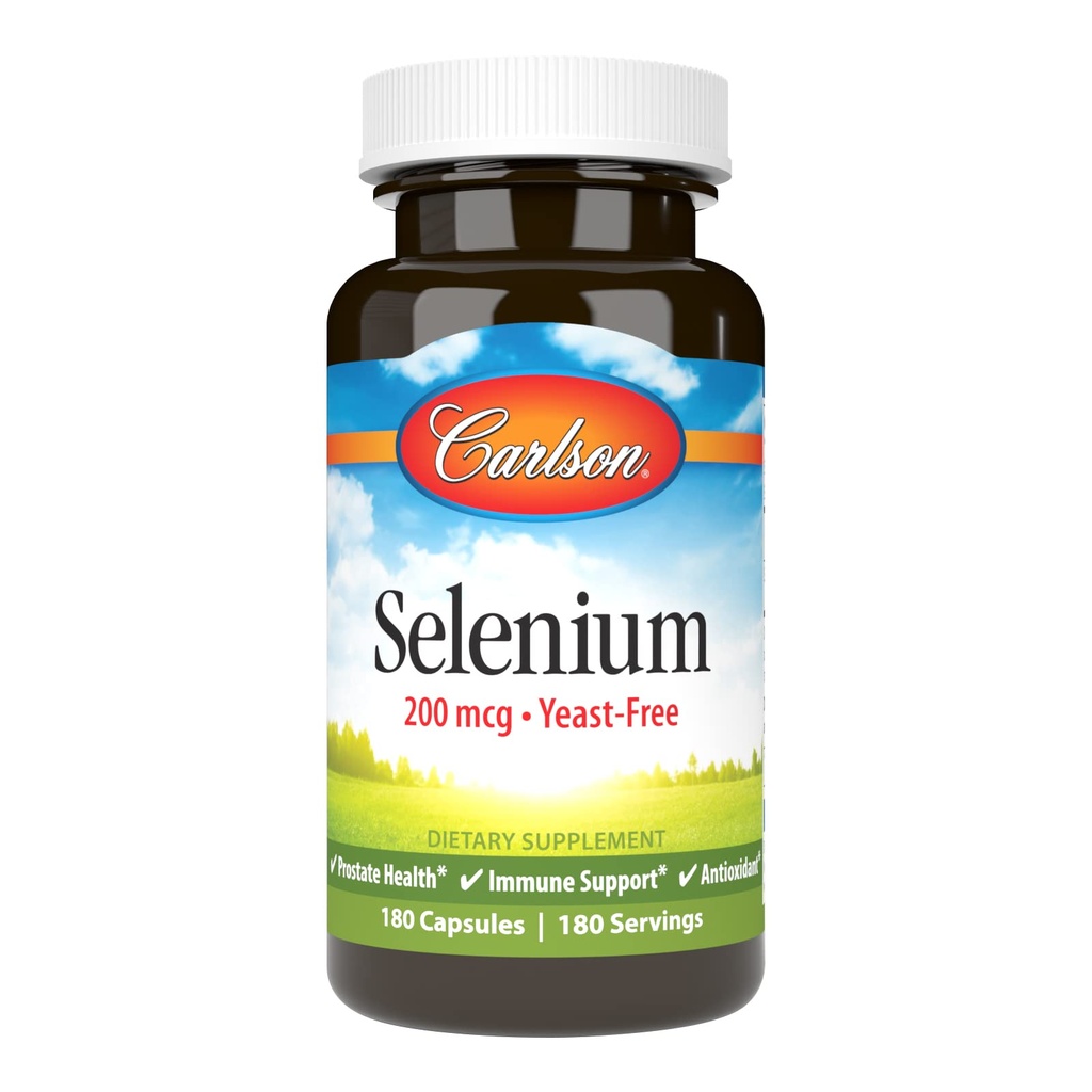Carlson - Selenium, 200 mcg Yeas- Free, Prostate Health & Ammune Dukung, Antioksidant, 180 kapsul