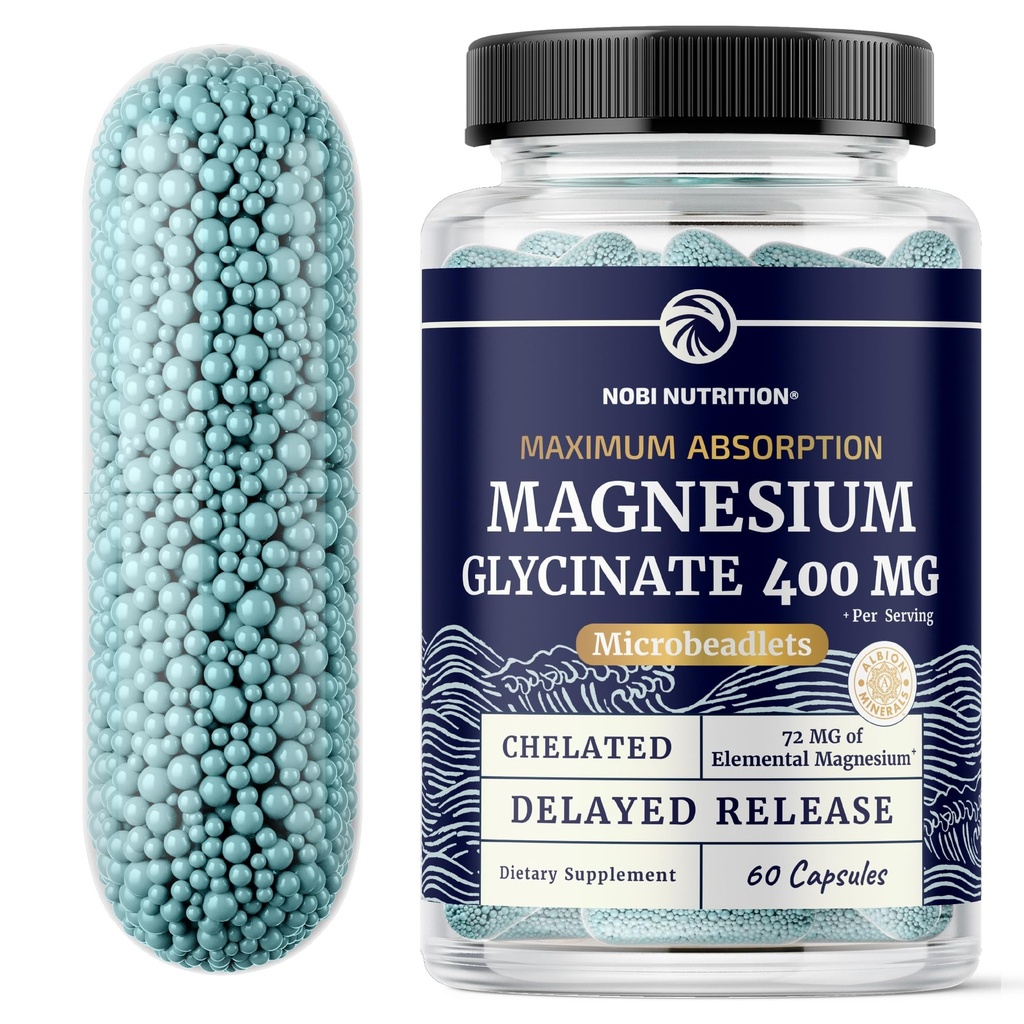 Magnesium Glycinate 400mg 124; High Absorestion Magnesium for Sleep, Calm, Muscle Relaxation, Heart, Bone & Nerve Dukungan untuk Perempuan & Pria & Pria 124; Lanjutan Microbeadlets 126; Didukung Mag Glycinate 124; 60 Ct.