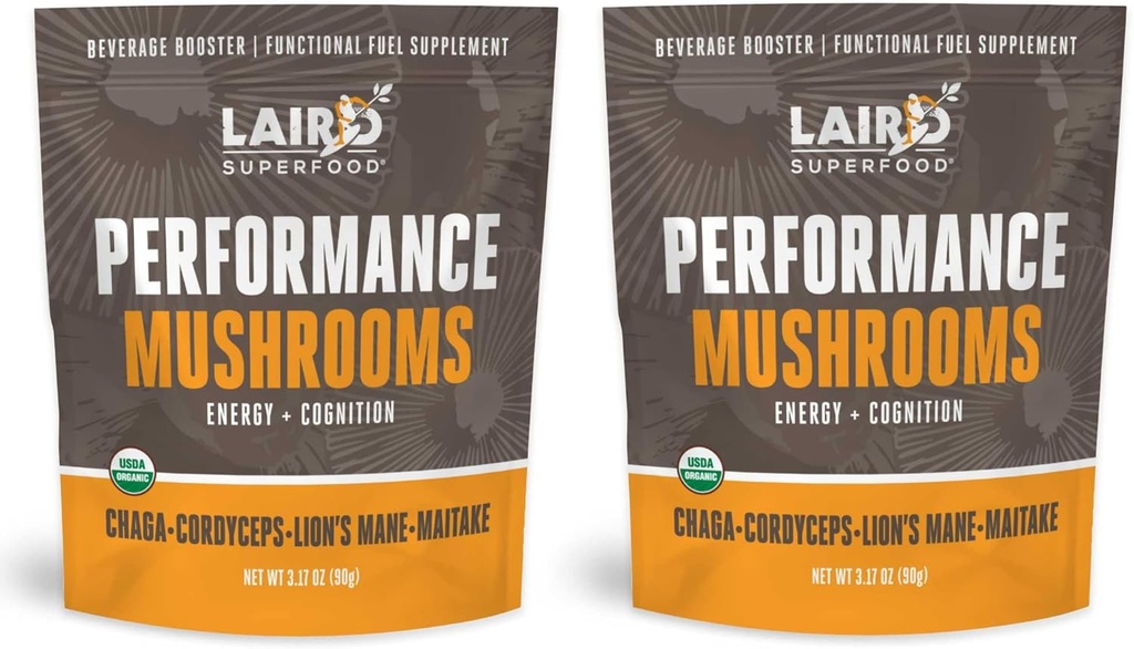 Laird Superfood Organic Performance Mushroom Blend with Chaga, Cordyceps, Lion 's Mane and Maitake for Energy and Cognition, 3.17 oz. Tas, Kemas 2
