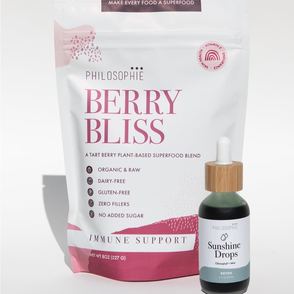 Philosophie Sunshine Drops & Berry Blidles Bundle - Clorophill & Superfood Powder Blend - All Natural Plant - Based 2pack