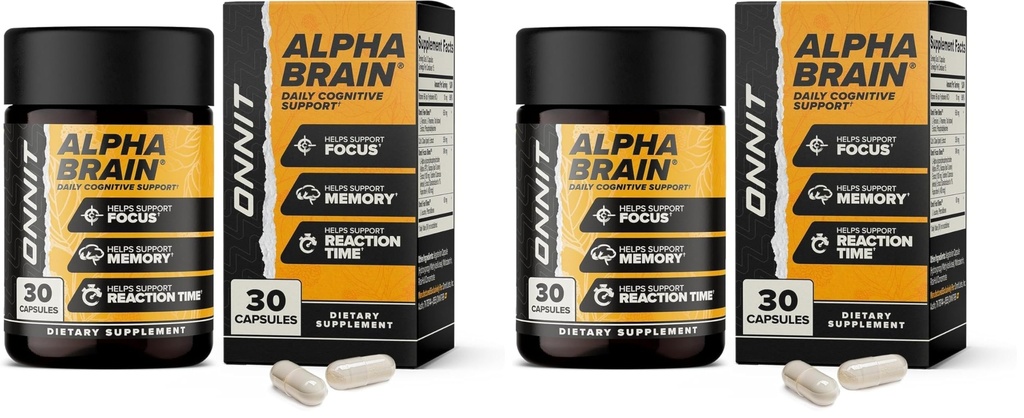 ONNIT Alpha Brain Nootropic Brain Supplement for Men and Women, IGEN Non-GMO Test, Memory, Mental Clarity, Cognitive Dukung dan Focus Capsules with L- Theanine and Vitamin B6, 30 Count (Paket 2)