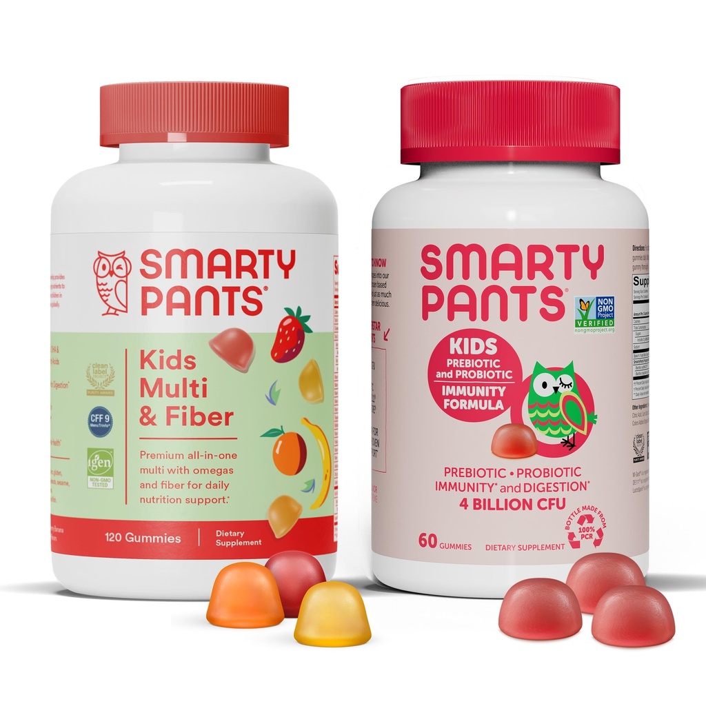SmartyPants Kid Multivitamin Fiber Suplement Gummies and Probiotic Imunity Bundle: Omega 3 Fish Oil (EPA / DHA), Vitamin D3, C, Vitamin B12, B6, Digetile & Imune Support (30 Hari Tambahan)