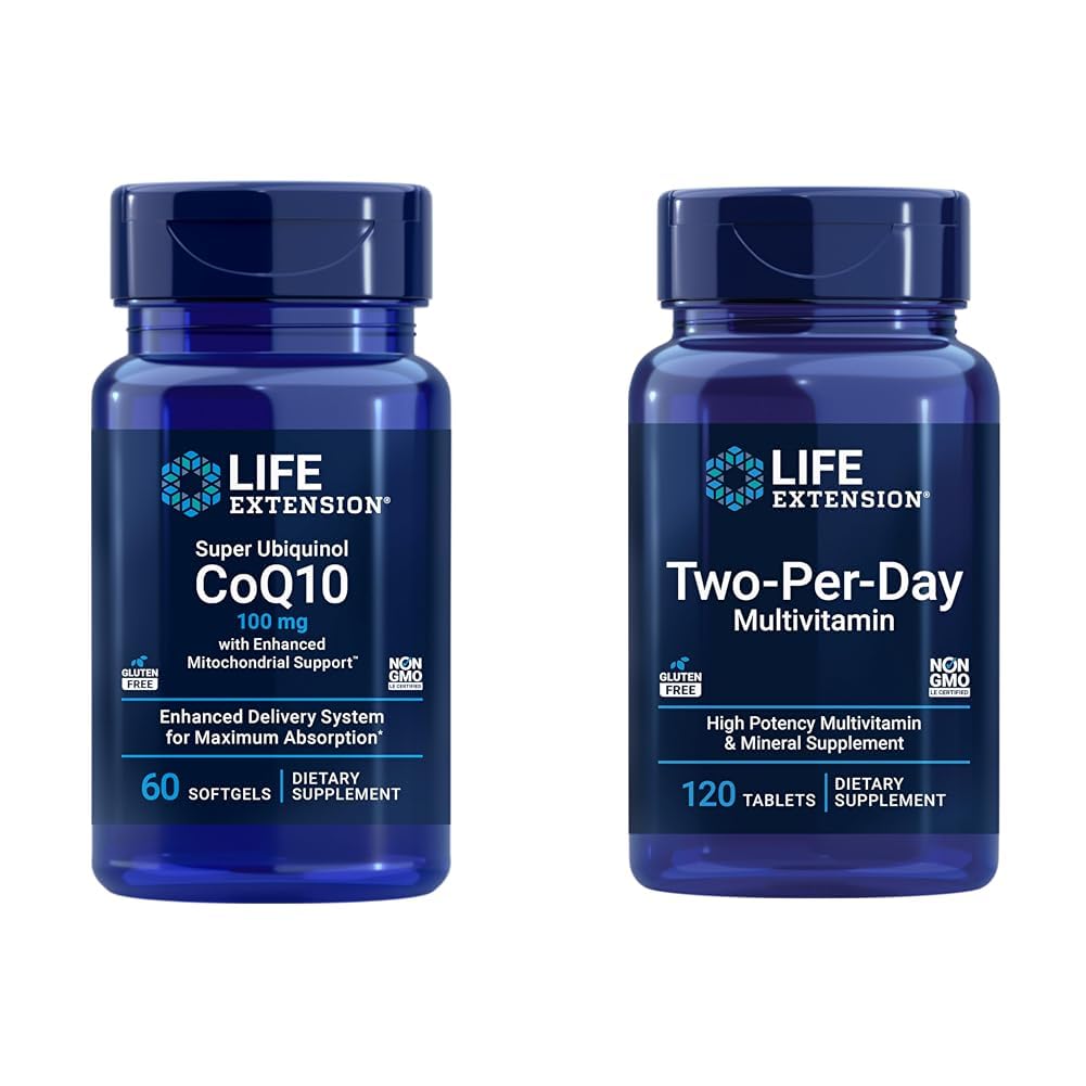 Ekstensi Hidup Super Ubiquinol CoQ10 Heart & Cell Energy Dukungan dengan Dua-Per- Hari Tinggi Potency Multi- Vitamin & Tambahan Mineral, 60 Softgels & 120 Tablets