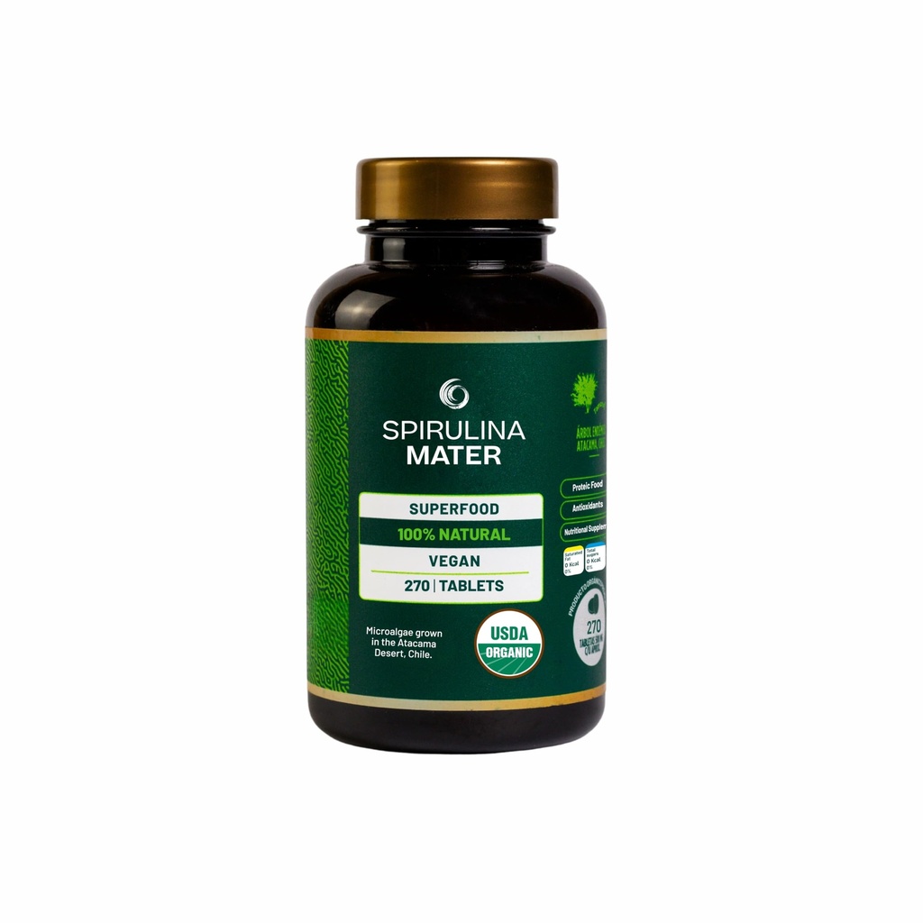 Spirulina Tablet USDA Organik, Atacama Desert Grown, Tanaman Berdasarkan Supplemen Superfood, Alga Dereent Nutrient untuk Harian Wellness dan Energi, 270 Tablet