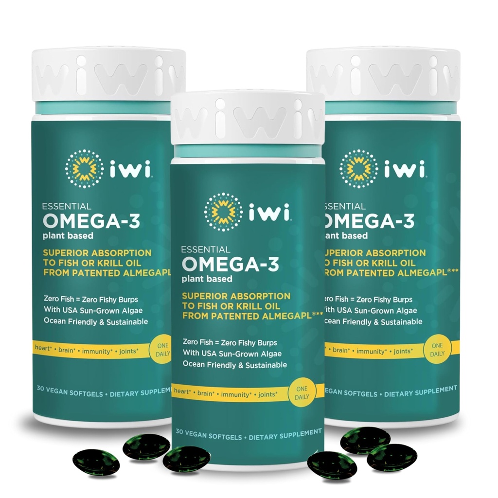 Iwi Omega-3 Esposito, 90 Softgels (90 Pelayan), Plant-Based Algae Omega 3 dengan EPA + DHA, Brain, Heart & Imune Dukungan Diet Supplemen, Krill & Fish Oil Alternatif, Tidak Ada Fishy Aftertaste