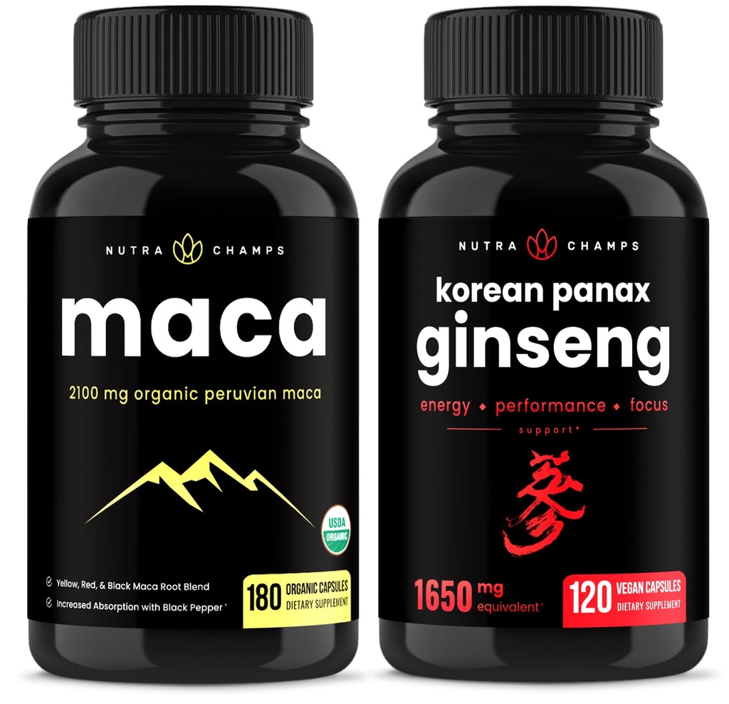 NuttraChamps Maca Root Capsules dan Korea Ginseng Capsules 2 Pack Bundle