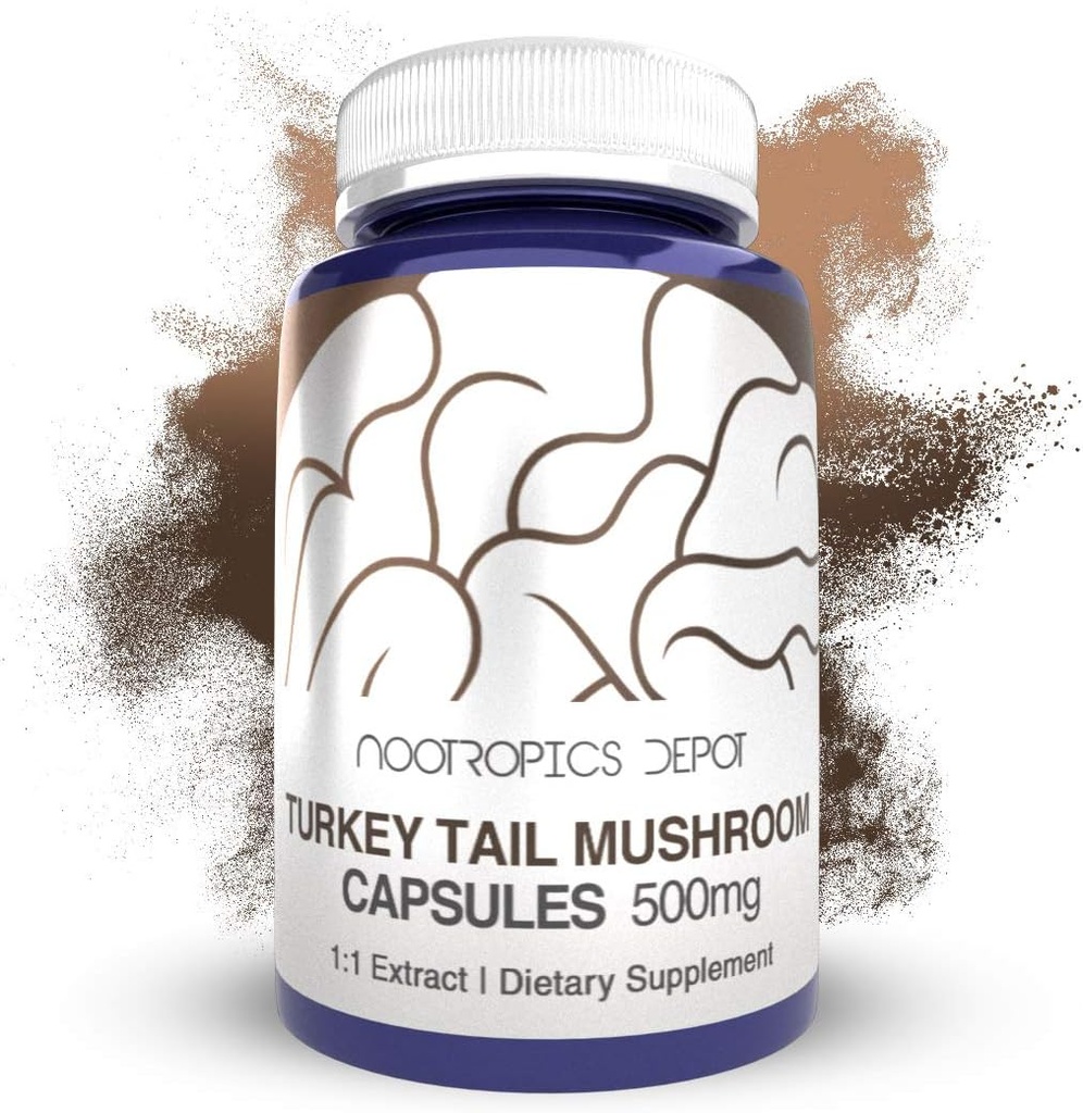 Turkey Tail Mushroom Capsules 124; 500mg 124; 180 Count 124; Tramet versicolor