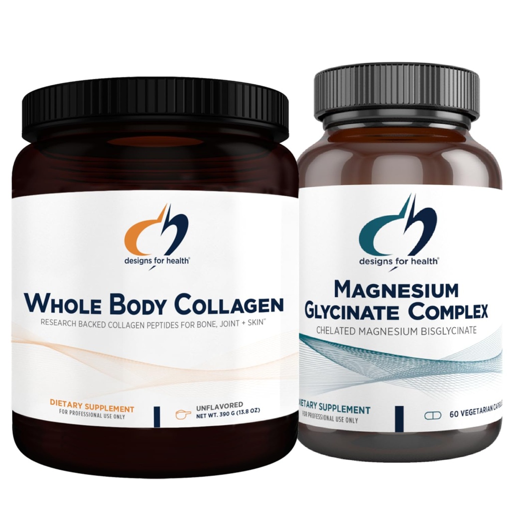 Desain untuk Kompleks Glycinate Health Magnesium (60 Kapsul) & Whole Body Collagen (30 Pelayan) Bundle - Tinggi Absorpsi Magnesium dengan bubuk Premium Collagen untuk mendukung Bones, Skin & Joints
