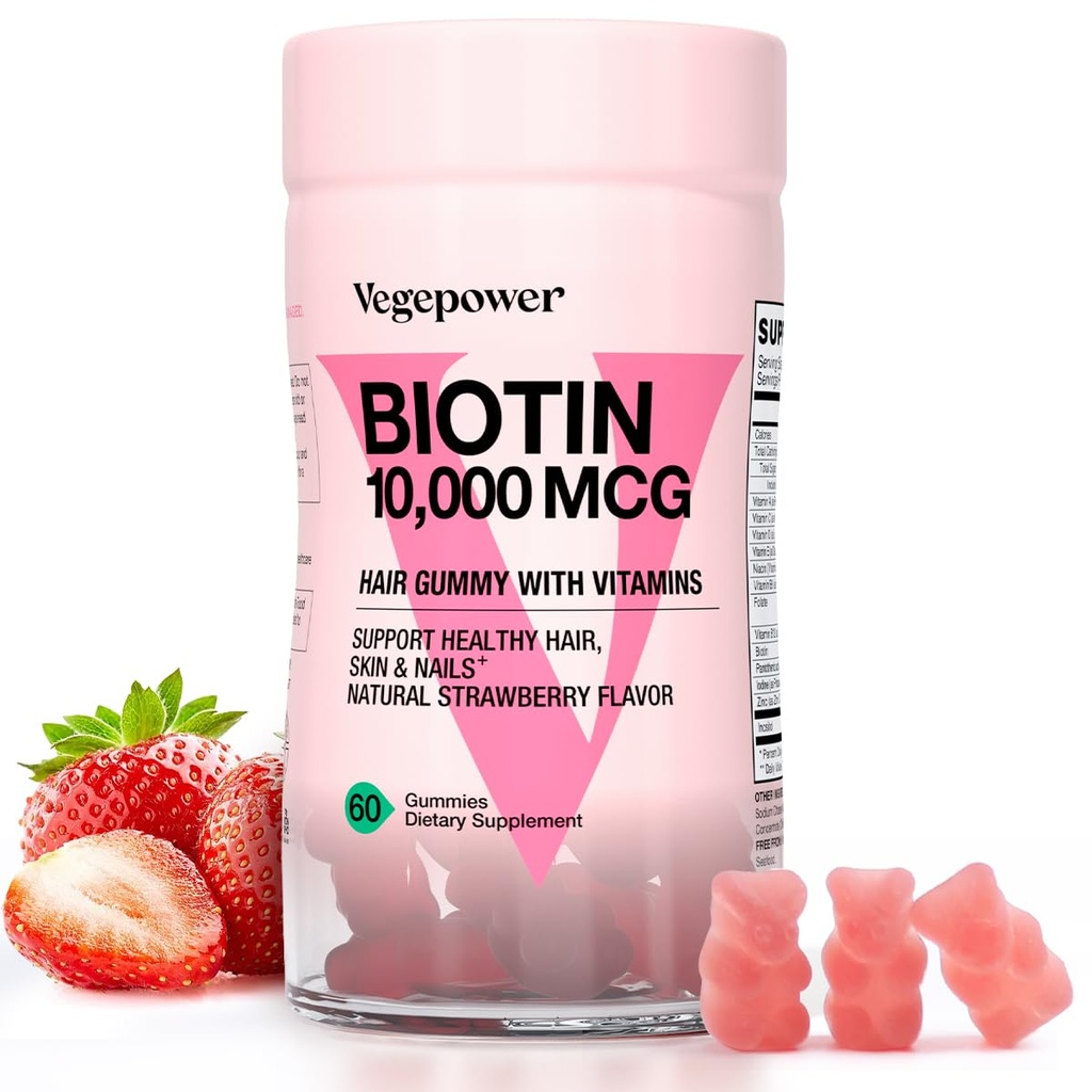 Gumi Biotin untuk Pengembangan Rambut 1000mcg - Vegan Biotin Vitamin Support Rambut Sehat, Skin dan Nails, Rambut Vitamin Gummy untuk Perempuan & Pria - Non-GMO, Supplemen Chewable