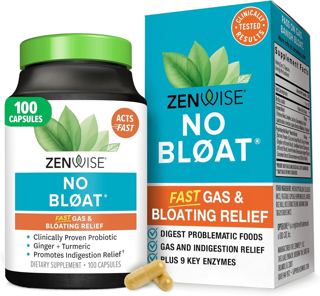 Zenwise Health No Bloat Digetical Enzymes for Gut Health, Gas & Bloating Relief