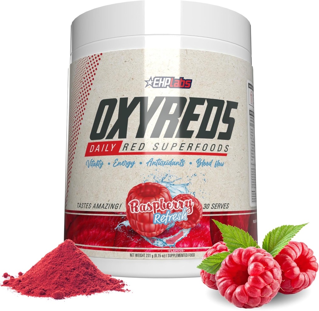 EHP Labs OxyReds Superfood Beets Powder - Nitric Oxide Suplement, Pounder Root Beet Organic, Imune Suplemen & Pregories for Digetical Health, Beet Beet - Raspberry Refresh, 30 Servis