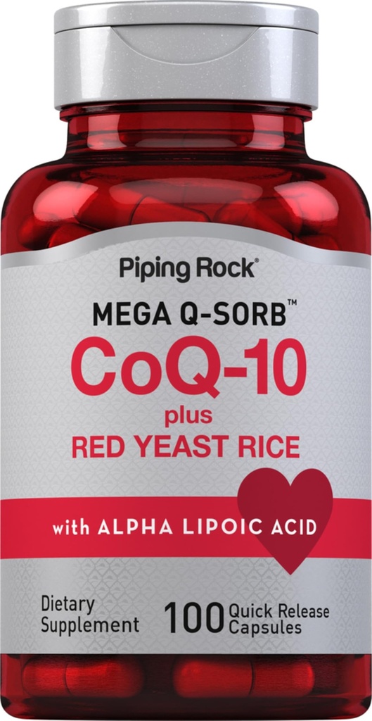 Piping Rock CoQ10 dengan Rice Yeast Merah 124; 100 Capsules 124; dengan Alpha Lipoic Acid 124; Non-GMO, Gluten Free Supplemen