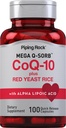 Piping Rock CoQ10 dengan Rice Yeast Merah 124; 100 Capsules 124; dengan Alpha Lipoic Acid 124; Non-GMO, Gluten Free Supplemen