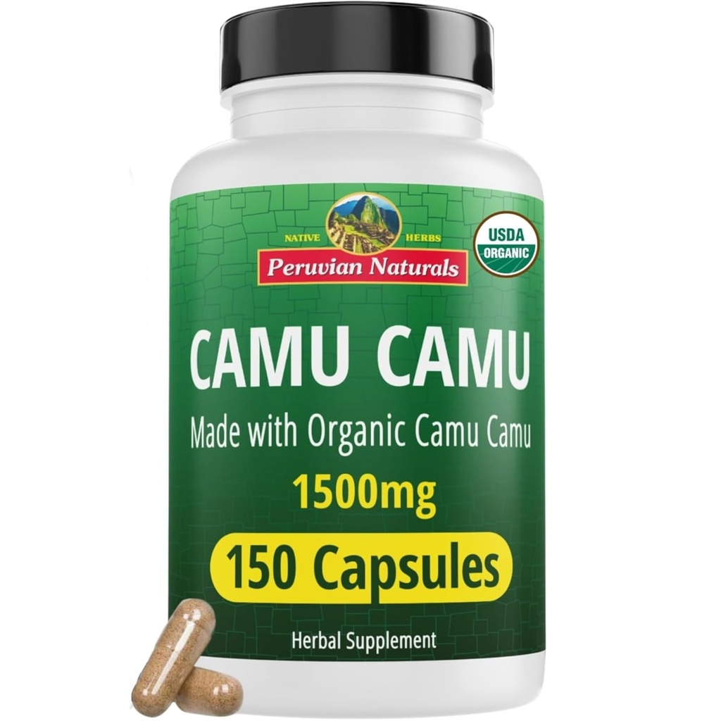 Paruvian Organic Vitamin C dari Camu Camu Capsules 1.500mg - 150 Vegan Pil, Natural Vitamin C dari Whole Food Camu Berry Organic, None-GMO