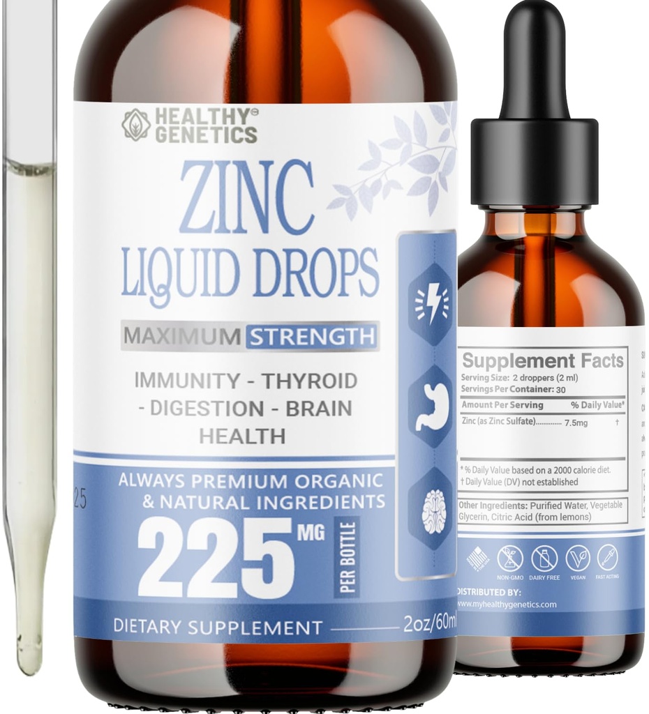Liquid Zinc Drops for Kids, Men and Women 124; Organic Ionic Zinc Sulfate 124; Imunity, Mood, Brain Thyroid 124; 30 Day Suply 124; 2 Oz
