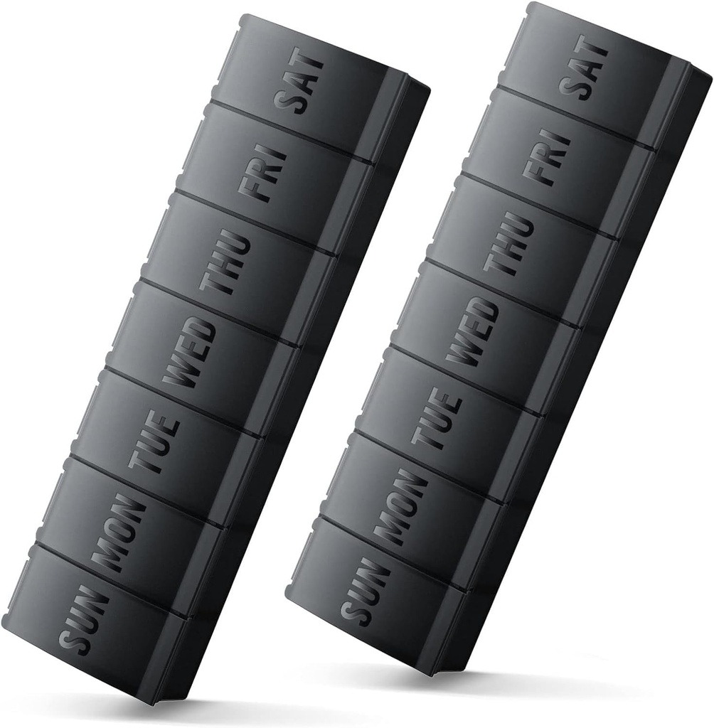 Large Pill Organizer 2 Pack, Easy- Open Weekly Pill Organizer, XL Daily Pill Organizers, 7 Day Medicine Organziers, Medicine Box 7 Day for Large Vitamin Suplemen (Double Black)