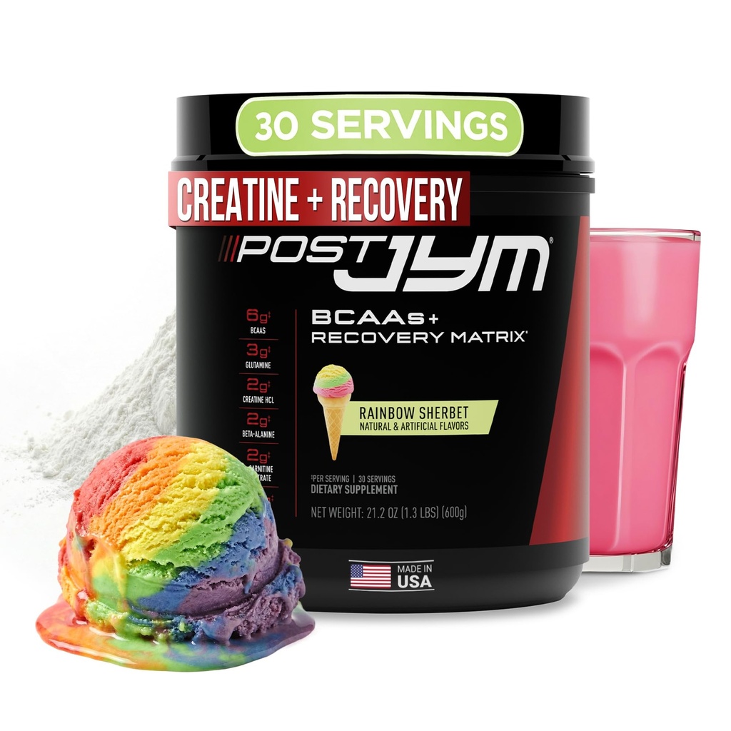 JYM Support Science Post JYM Active Matrix Pelangi Sherbet Amino Recoder Creatine HCL, BCAA, Glutamine, Carnitine, Taurine for Strength, Repair, Performance 30