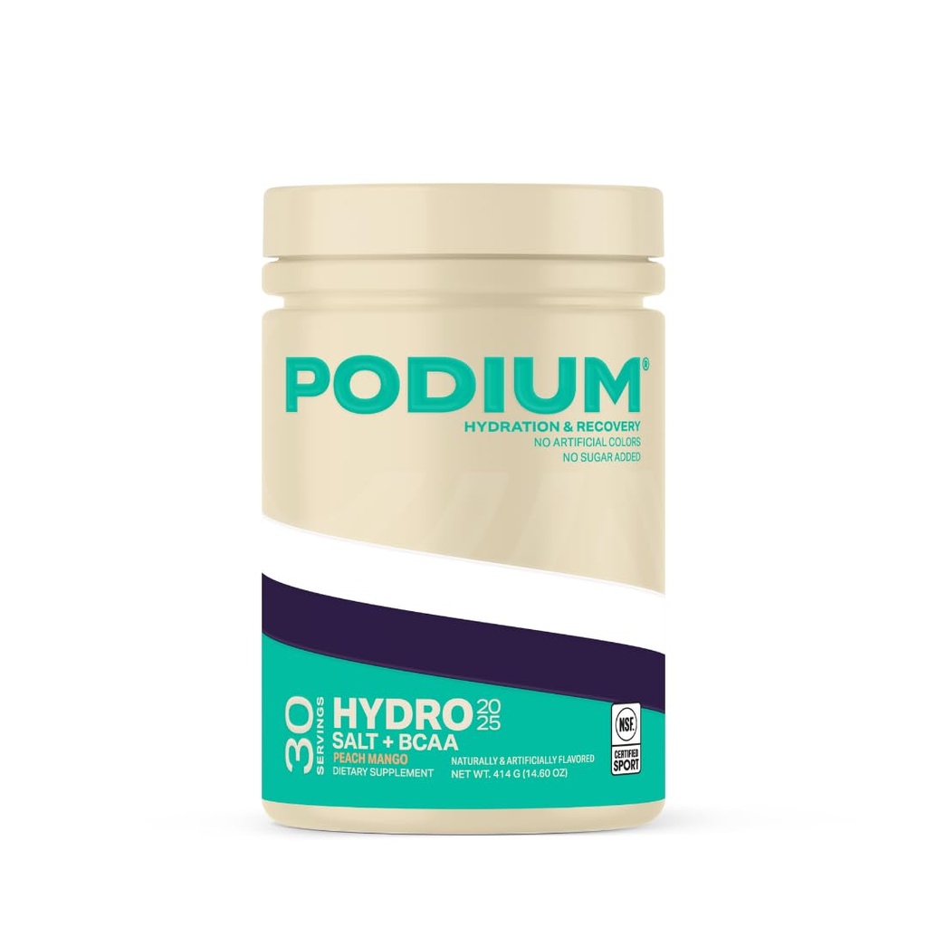 Podium Nutrition, Instantized BCAA Powder, Hidro and Salt 2025, 30 Servings, Electrolytes, Hidration, Recovery (Peach Mango)