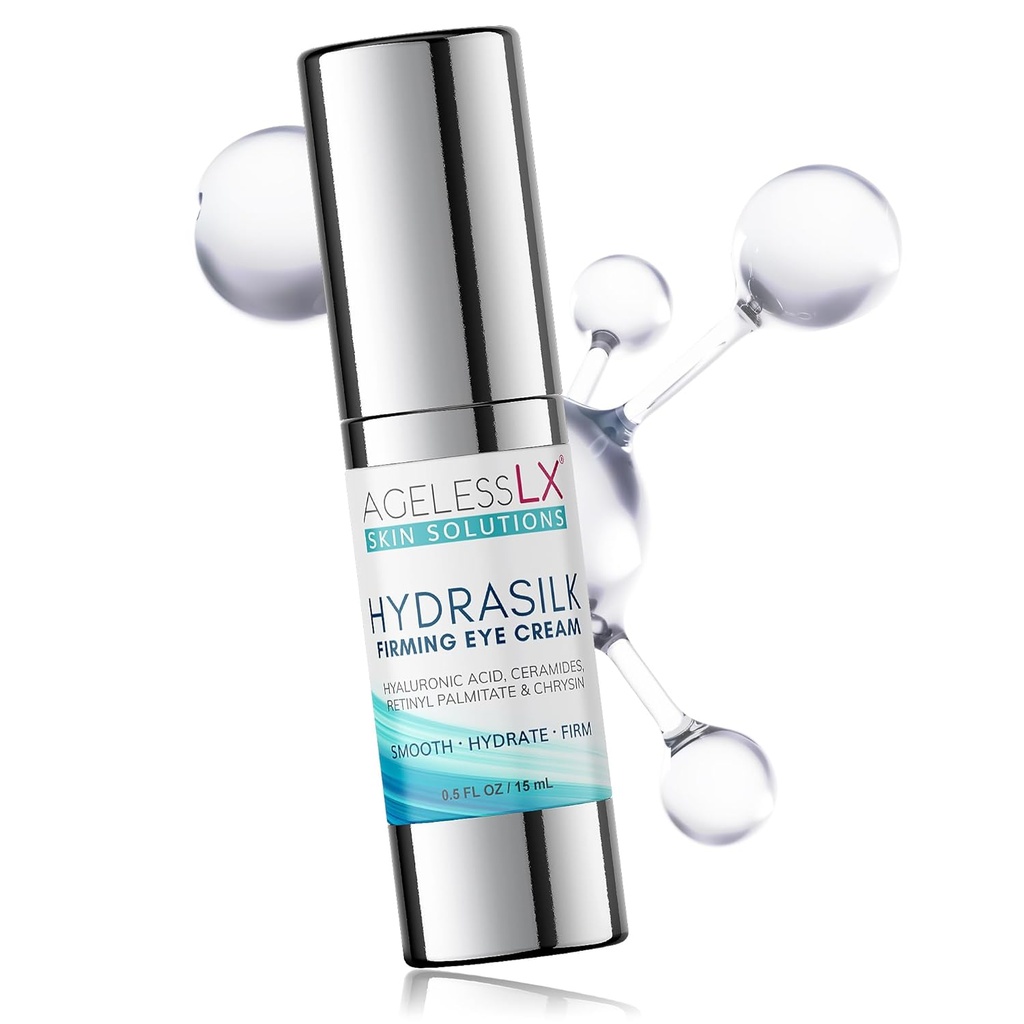 AgelesSLX - Hidrasilk Eye Cream - Firming Under Eye Cream for Dark Circles and Puffiness - Hyalanic Acid Moisturizer for Wrinkles, Fine Lines and Puffy Eye Bags - 0.5 OZ