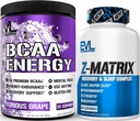 Evolution ZMatrix Magnesium dan Zinc Post Workout Supplement (60 Pelayan) Plus Replenishing BCAas Amino Acids Powder for Pre & Post Workout (Grape, 30 Pelayan)