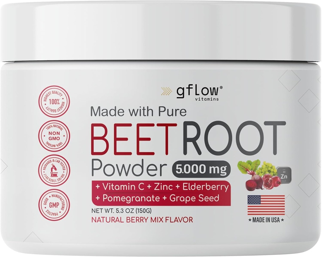 Beet Root Powder - Nitric Oxide Boost and Heart Health - None-GMO Superfood Suplement - Natural Berry Mix Flavor, 30 Servis