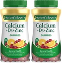 Nature 's Bounty Calcium + D3 + Zinc Gummies, Menyediakan Bones & Teeth Plus a Healthy Immune System, 500mg, Orange dan Cherry Flavared, 70 Gummies (Paket 2)