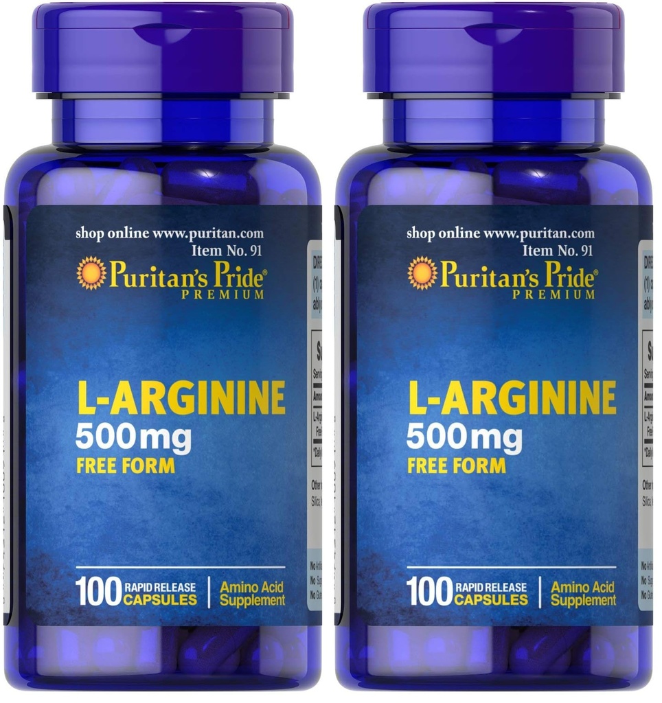 Puritan 's Pride L-Arginine 500 mg, Heart Health Support, 100 Count (Pack of 2)