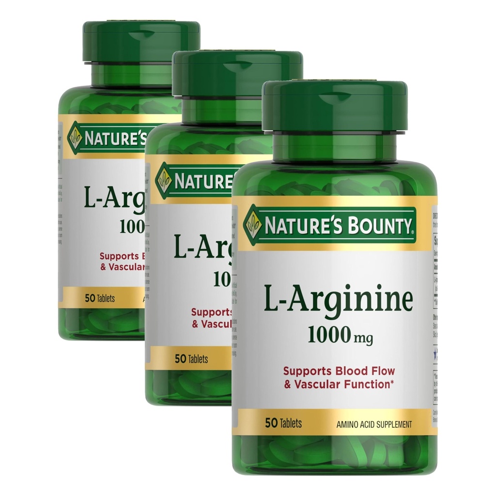 Nature 's Bounty L-Arginine 100mg for Supporting Blood Flow and Vascular Fungsi - Non-GMO, Gluten Free, 50 Tablet (Paket 3)