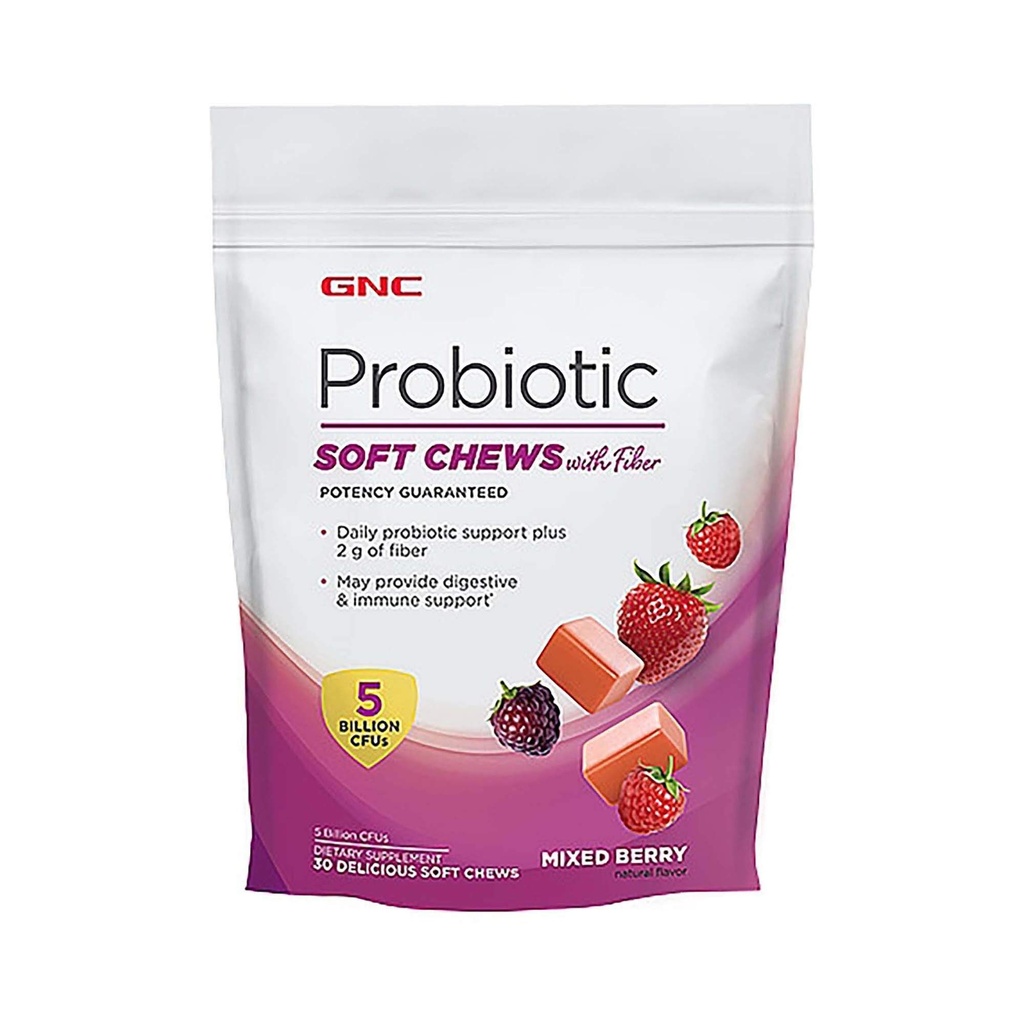 GNC Probiotic Soft Chews with Fiber-Mixed Berry, 30 Chews, Support Digeptical and Immune Health