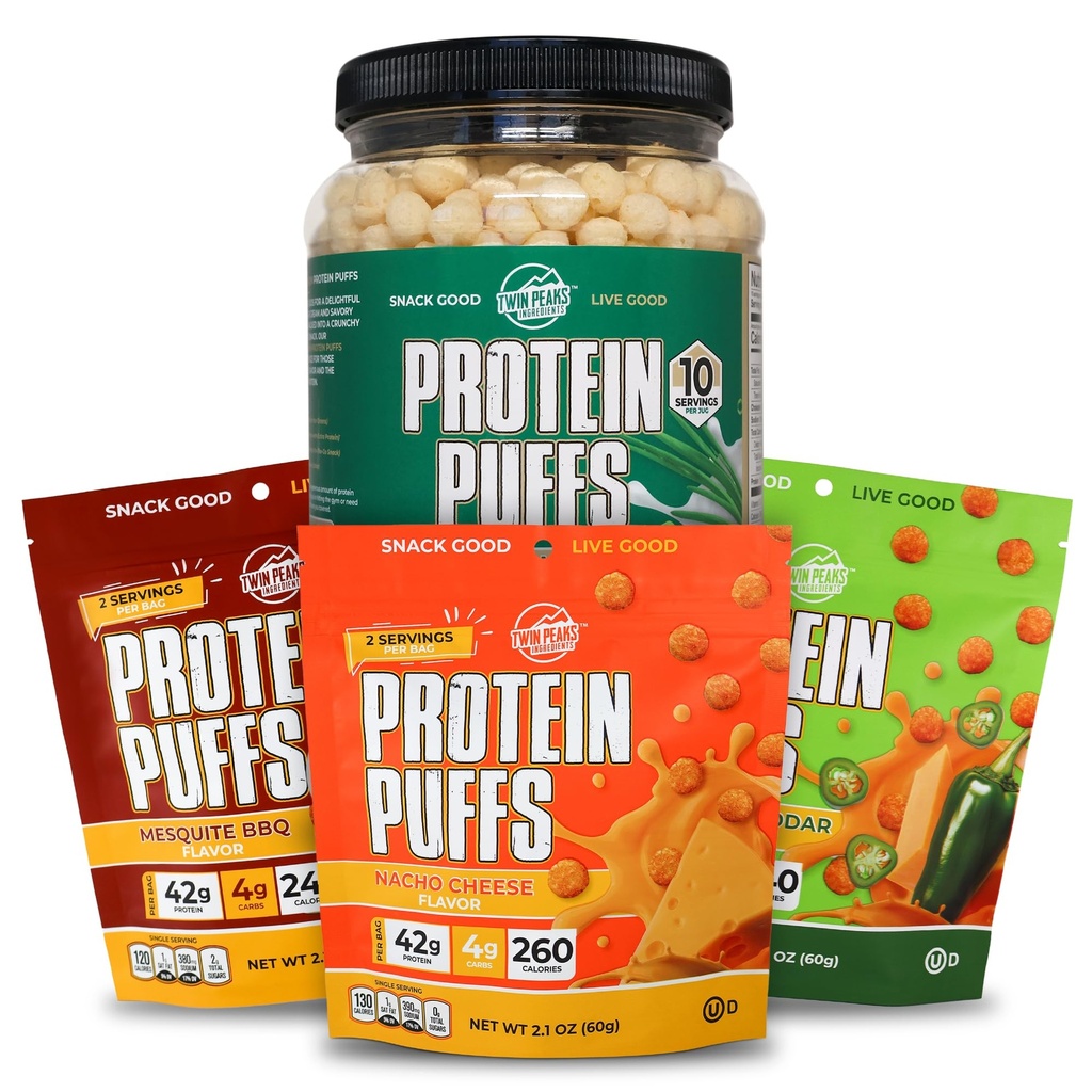 Twin Peaks Low Carb, Keto Friendly Protein Puffs, Sour Cream & Onion + Twin Peaks Ingreations Low Carb, Keto Friendly Protein Puffs