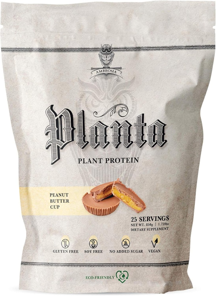 Ambrosia Planta - Premium Plant - berbasis Protein 124; Vegan & Keto Friendly 124; Grourmet Flavors tanpa Bloating atau stomach Upset 124; Gluten & Soy Free 124; No Added Sugar 124; 25 Cup Peanut Butter Cup