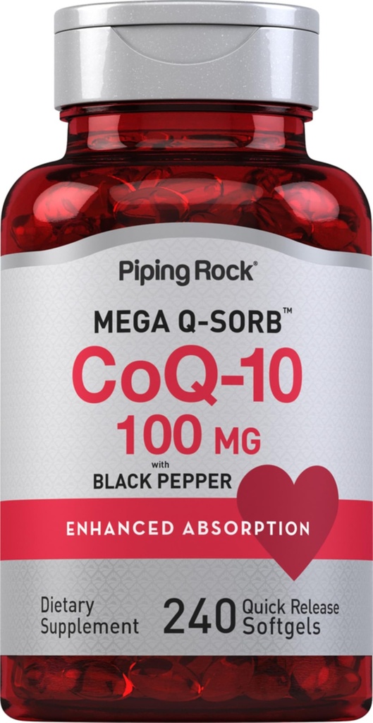 Piping Rock CoQ10 100mg 124; 240 Softgeels 124; Enhanced Absorpsi Suplemen Suplemen Wanita dan Pria 124; Non-GMO, Gluten Bebas