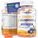 Nature Echo ® CoQ10 Gummies 100mg, CoQ10 Suplemen dengan Vitamin D3 & K2, Koenzim Q10 Suplemen Flavor Blueberry, Sugar Free, Heart Health, Dukungan Bone & Antioksidant, Vegan, Non-GMO 60 Gummies