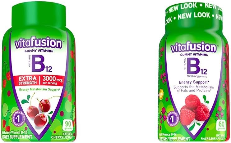 Vitamin Vitamin B12 Gummy Vitamin untuk Dukungan Metabolisme Energi, Cherry dan Raspberry Flavored, Nomor 1 Amerika, 90 dan 60 Count