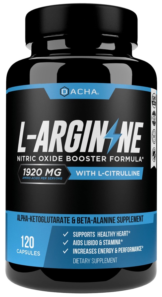 DACHA Premium L Arginine Pill 1920 MG - 120 VCAPS AAKG Nitric Oxide Pelesor, L- Citrulline HCL, Beta Alanine, Estilo Amino Accids for Energy, Muscle Growth, Heart Health, Vascularity & Stamina