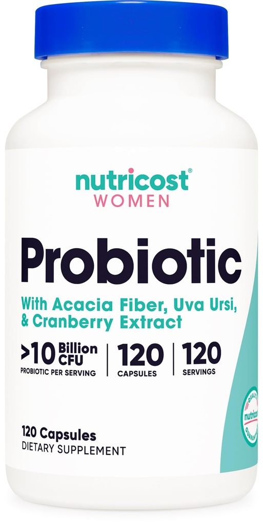 Probiotik Nutricost bagi Perempuan 10 Milyar CFU, 120 Capsules - Kompleks dengan Acacia Fiber, Uva Ursi & Cranberry Extract, Non- GMO & Gluten Bebas
