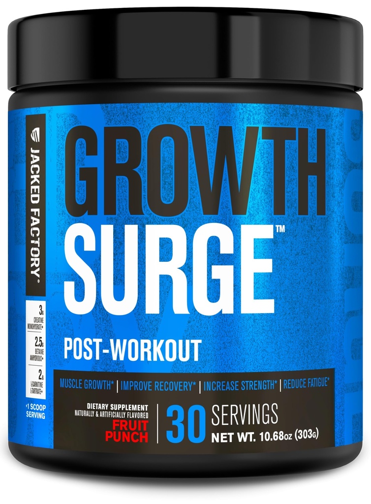 Jacked Factory Growth Surge Creatine Workout w / L- Carnitine - Daily Muscle Builder & Recovery Suplemen dengan Creatine Monohydrate, Betaine, L-Carnitine L-Tartdown