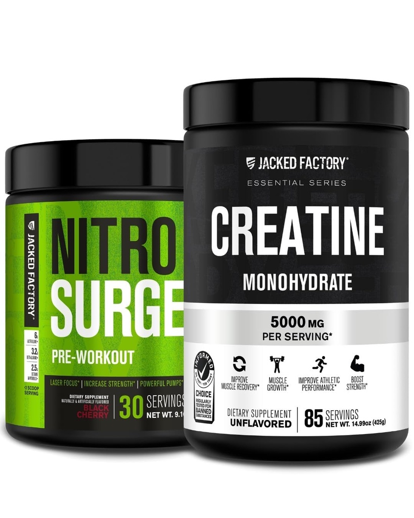 Jacked Factory Nitrospush Pre- Workout in Black Cherry & Creatine Monohydrate for Men & Women