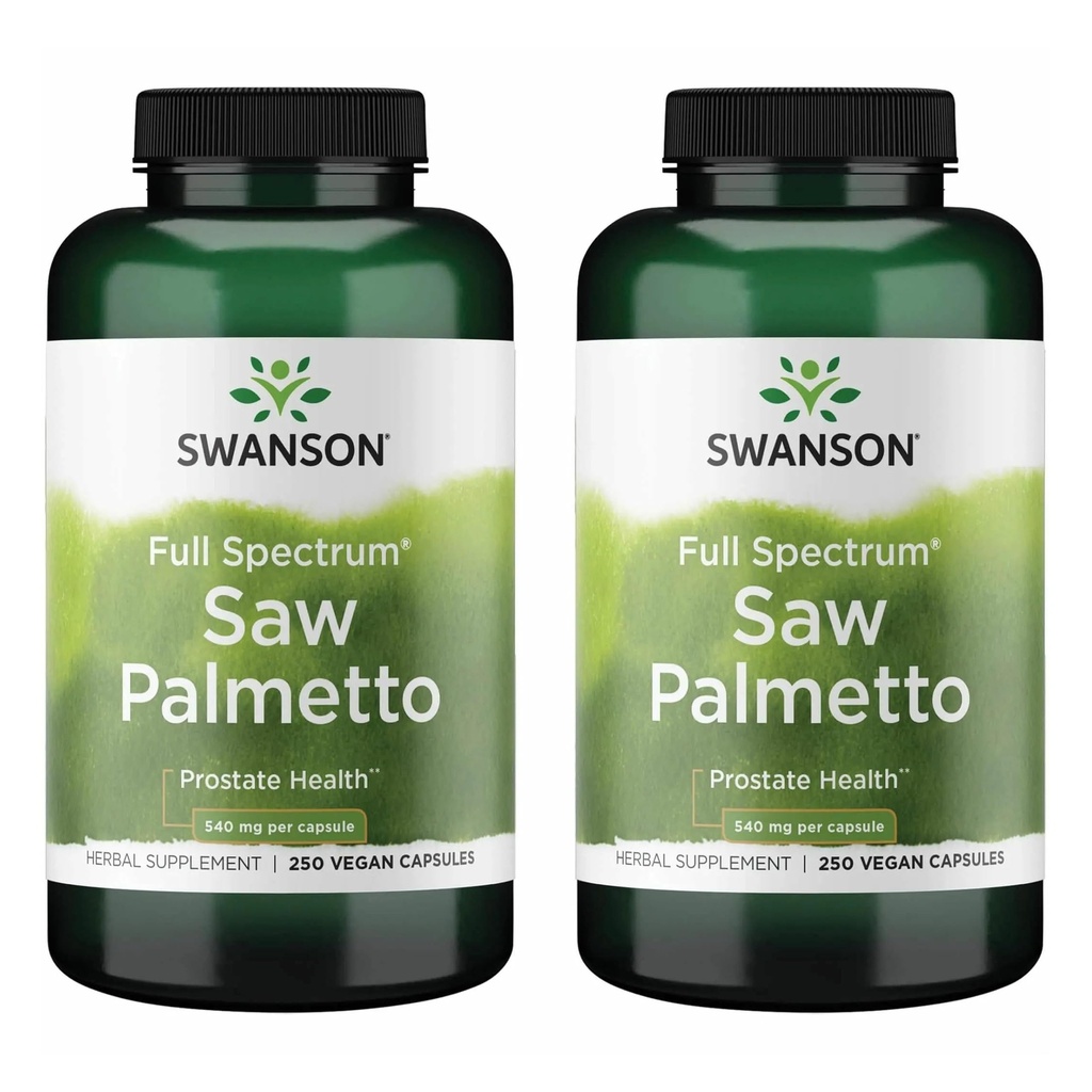 Swanson Saw Palmetto - Herbal Supplement Promoring Male Prostate Health Support - Natural Hair & Urinary Health Support (540 mg 250 Capsules) (2 Pack)