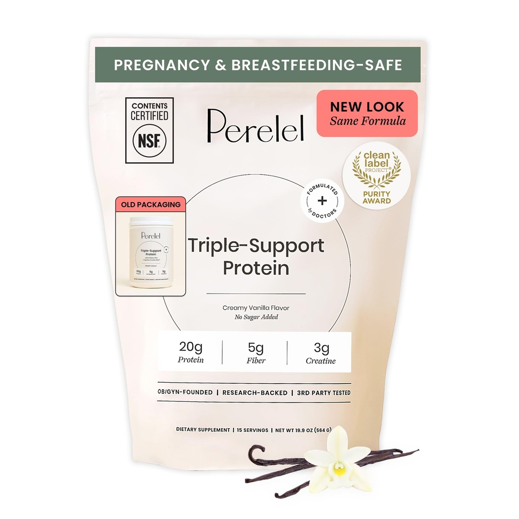 Perelel Triple- Duplication Plant Based Protein Powder, Creamy Vanilla, 20g Vegan Protein Powder, 3g Creatine Monohydrate, & 5g Prebiotic Fiber per Serving, Dairy Free, No Sugar Added, 15 Day Suppply