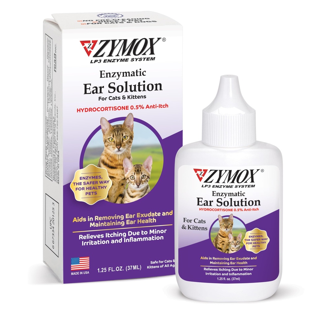 Zymox Enzymatic Ear Solution dengan 0,5% Hydrocortisone untuk Kucing & Kittens, 1.25 oz.