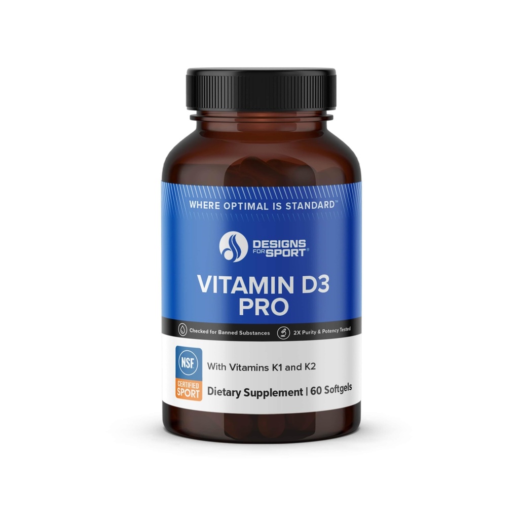 Design for Sport Vitamin D3 Pro - Support Bone Health & Imune Fungsi * - Vitamin D3, K1 & K2 Blade - Gluten Free & None - GMO - 60 Softgels