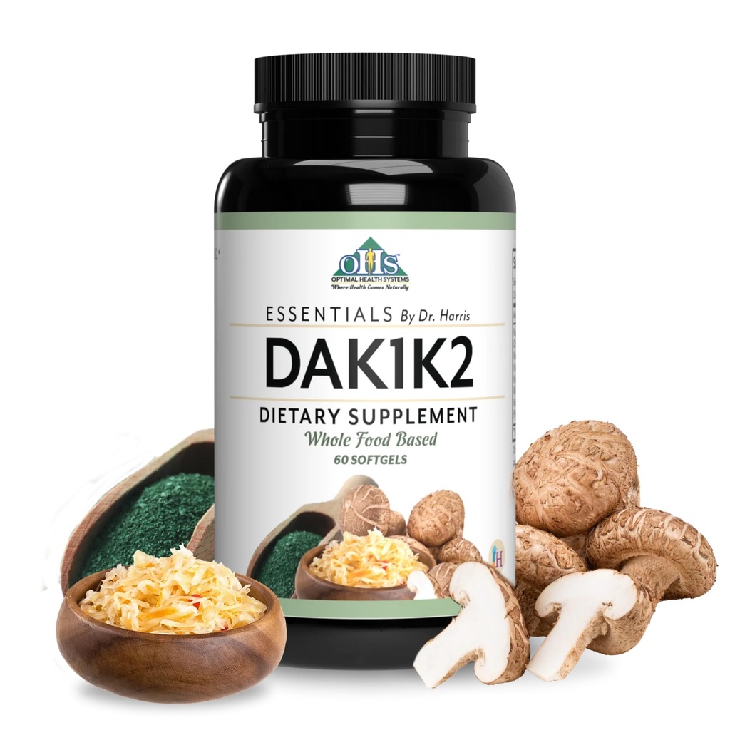 Optimal Health Systems Entimal DAK1K2 124; Vitamin D3 + A + K1 + K2 Ammune Dukungan, Bone Health, & Heart Health 124; Vitamin D w / MK-7 124; 5000 IU 124; (Nn-GMO, Whole Food, Gall-Free) 60 Softgels