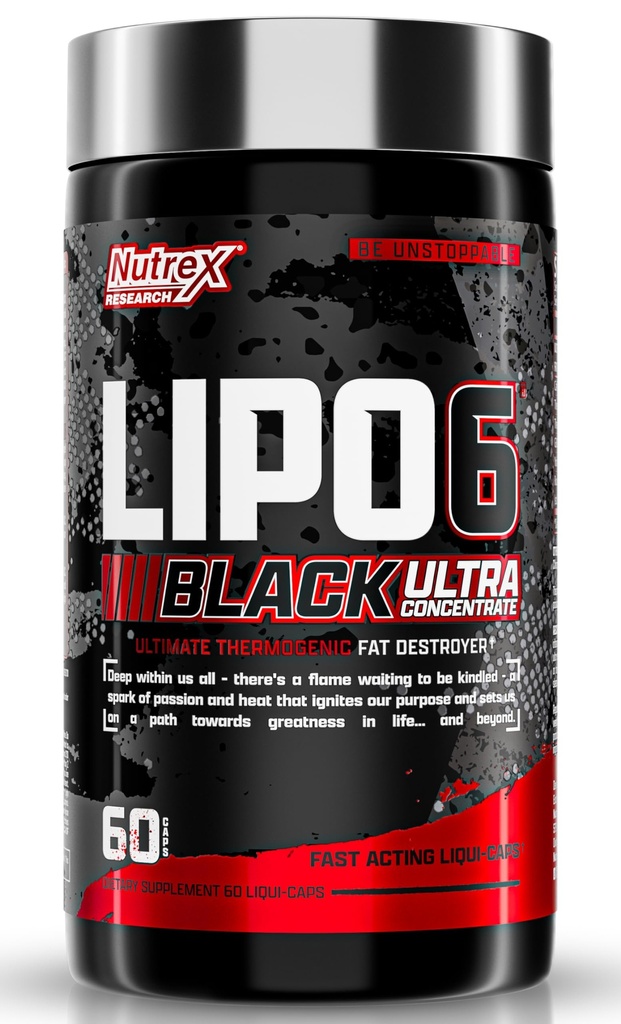 Nutrex Research Lipo-6 Black Ultra konsentrasi 124; Thermogenic Energizing Fat Burner Supplement, Meningkatkan Wheight Los, Energi & Intense Fokus 124; Capsule, 60Count
